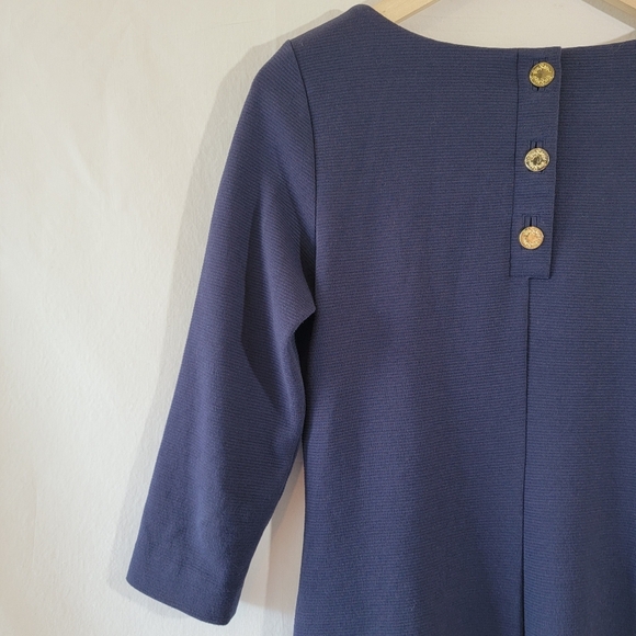 Lilly Pulitzer Charlene Shift Dress S Navy Blue Textured 3/4 Sleeve Minimalist - Picture 9 of 12